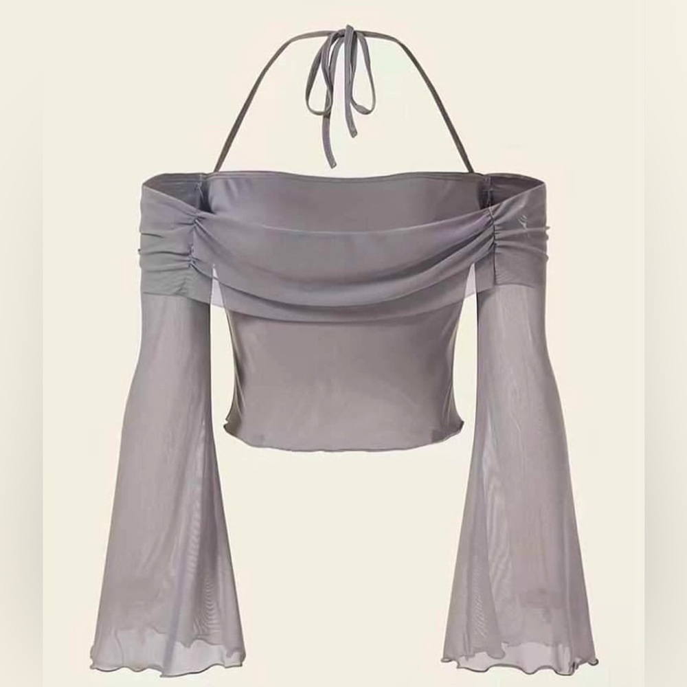 Ruched Halter Neck Trumpet Sleeve Mesh
Тор